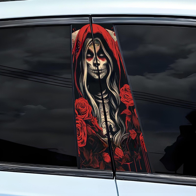 2pcs Halloween Horror Car Center Pillar Sticker B-pillar Protective Film Decor