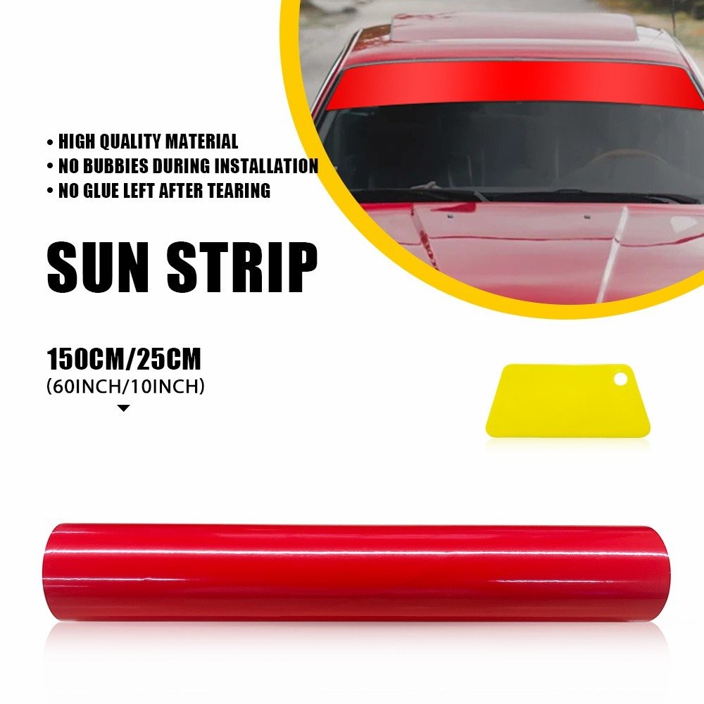Red Window Sun Visor Strip Tint Film Front Windshield UV Shade Decal Banner Trim