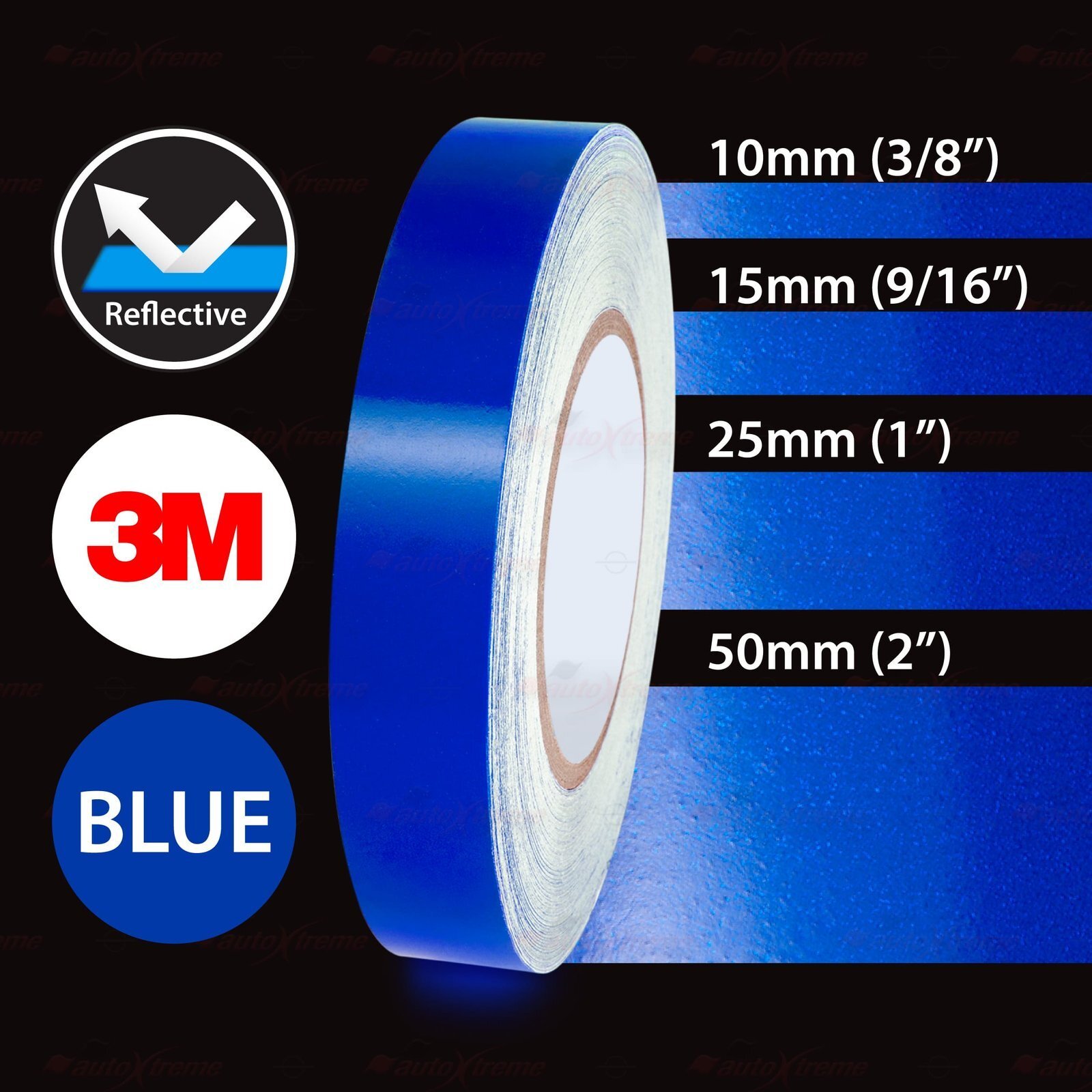 3M BLUE REFLECTIVE Durable DIY Self-Adhesive Roll Vinyl Tape Stickers 3/8″ to 2″