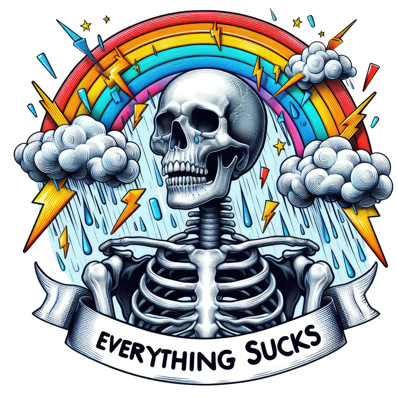Skeleton Goth Sticker (2 inch) Sarcastic Quote Everything Sucks 2″