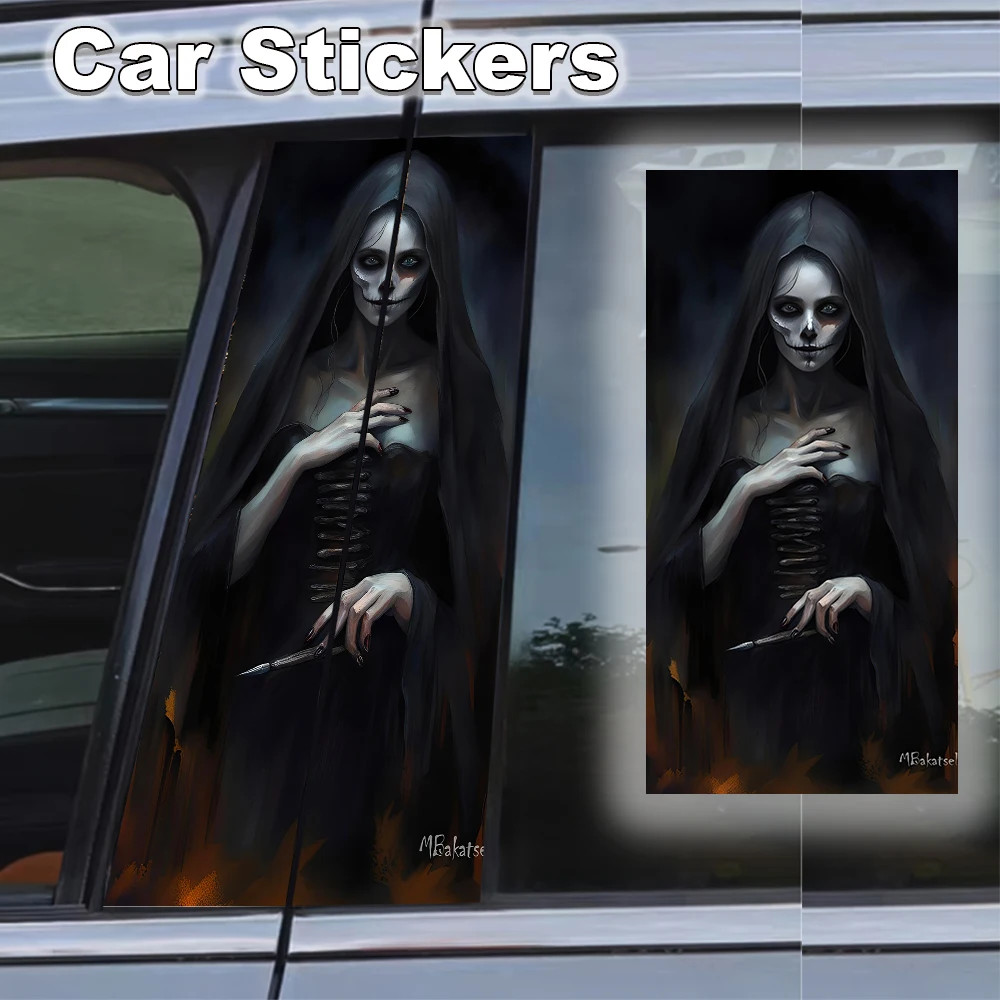 High-Quality Custom Fit Car Film Kit 2 Crow Skull Car Stickers Center Pillar