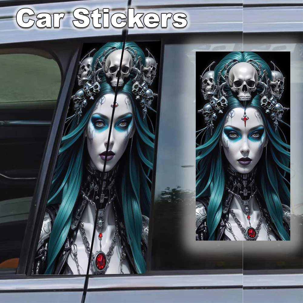 High-Quality Custom Fit Car Film Kit 2 Crow Skull Car Stickers Center Pillar