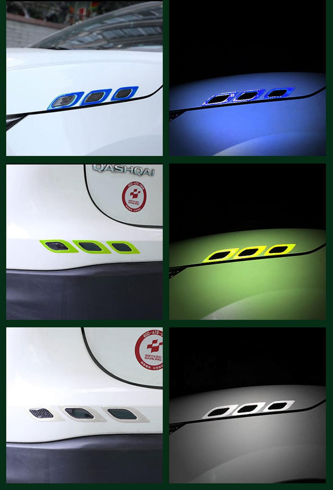 6pcs 9cm x 3.5cm Auto Car Vent Exterior Edge Bumper Reflective Stickers Decals