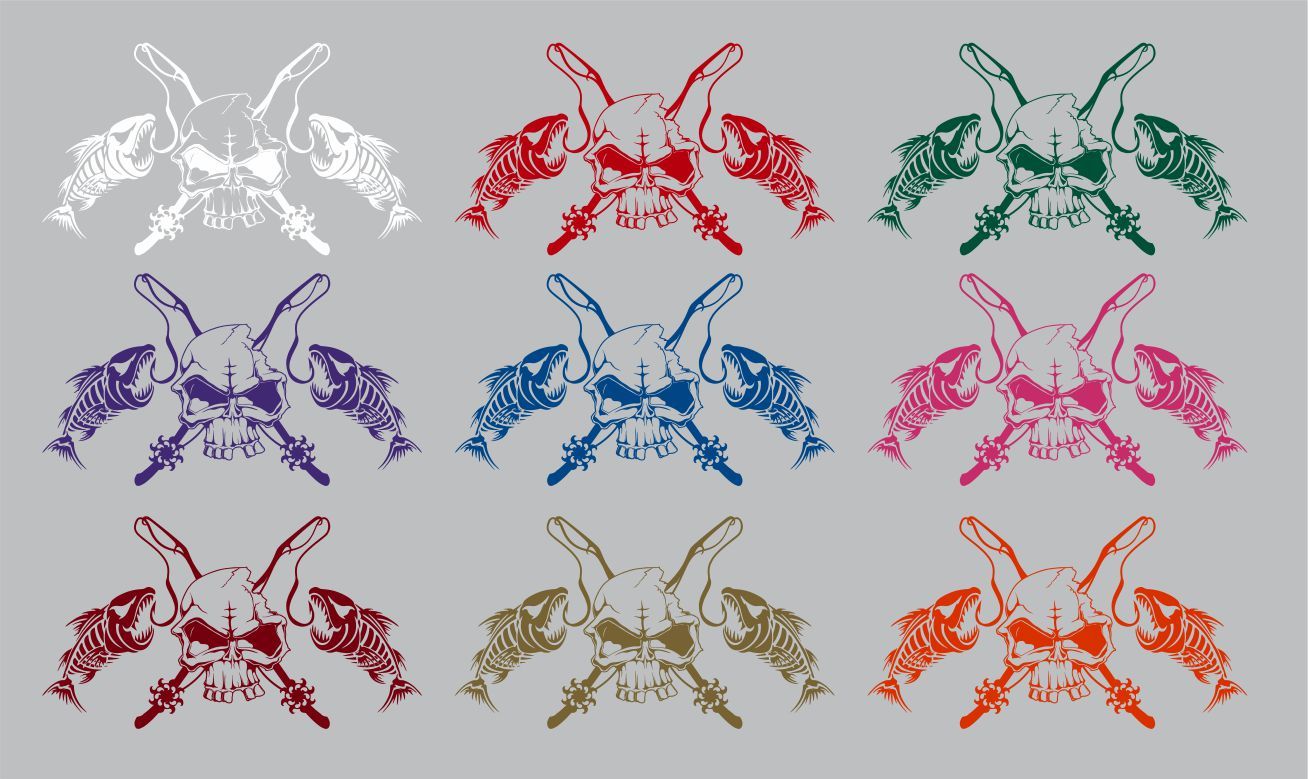 Fishing Skull Skeleton Fish Rod Reel Hook Car Truck Window Vinyl Decal Sticker