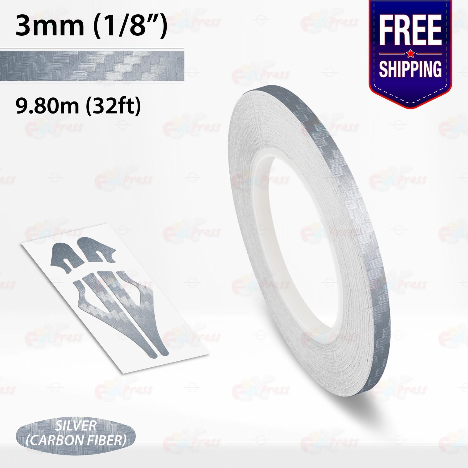 CARBON FIBER SILVER 1/8″ PIN STRIPE Car Model Motorcycle TAPE Vinyl Sticker 3mm