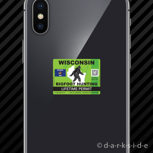 (2x) Wisconsin Bigfoot Hunting Permit Cell Phone Sticker Sasquatch Lifetime