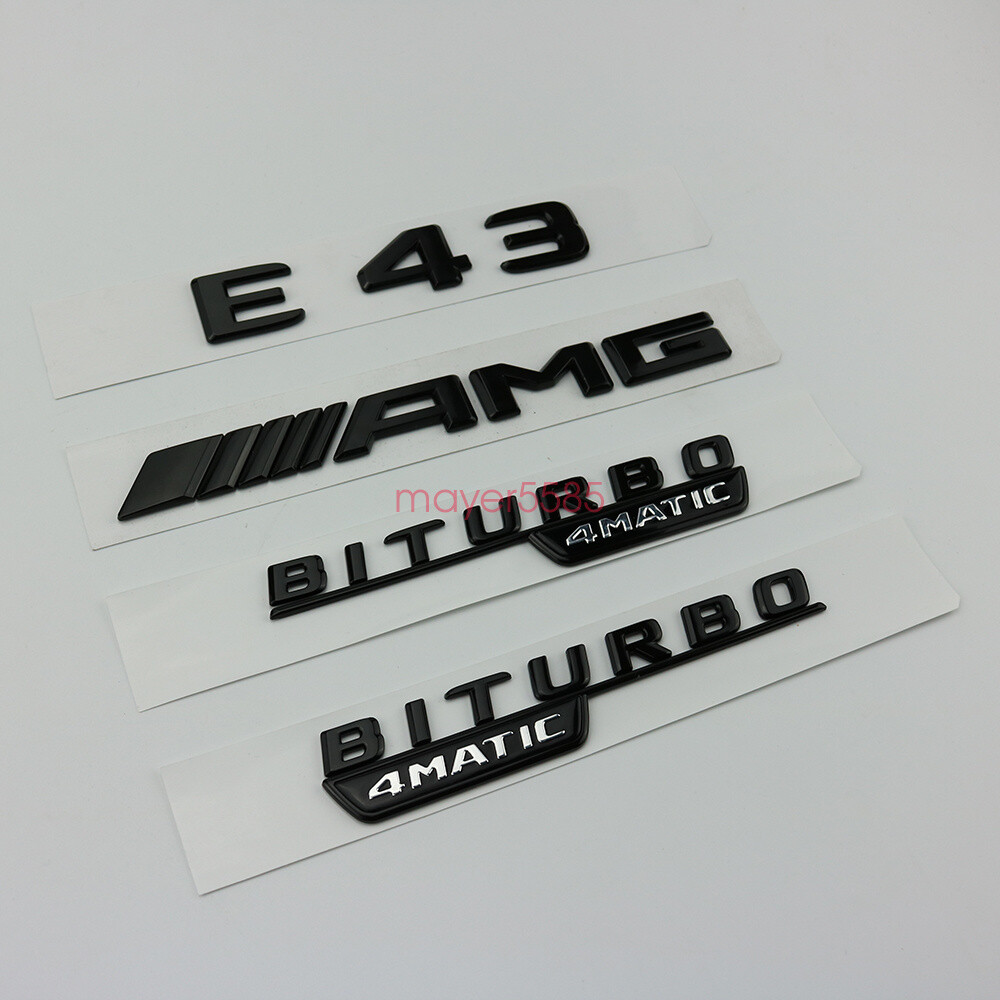 Matte black E43 AMG BITURBO 4 MATIC Trunk Emblem Badge Sticker for Mercedes Benz