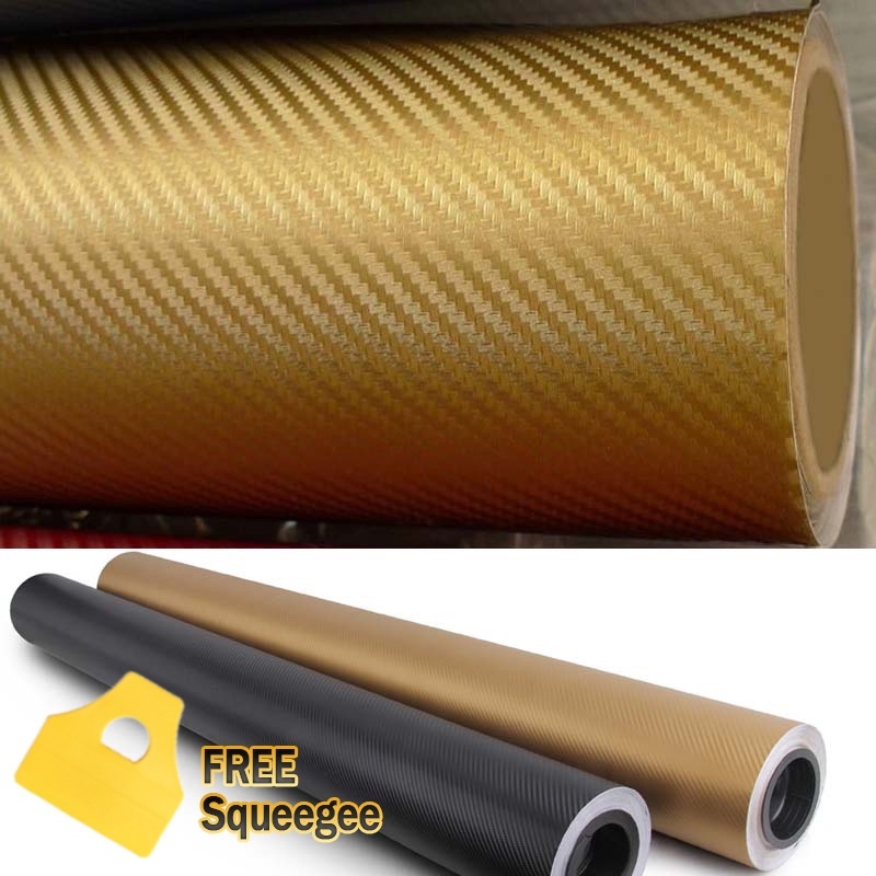 48″ x 60″ GOLD Carbon Fiber Vinyl Wrap 3D Bubble Free Air Release 4ft x 5ft