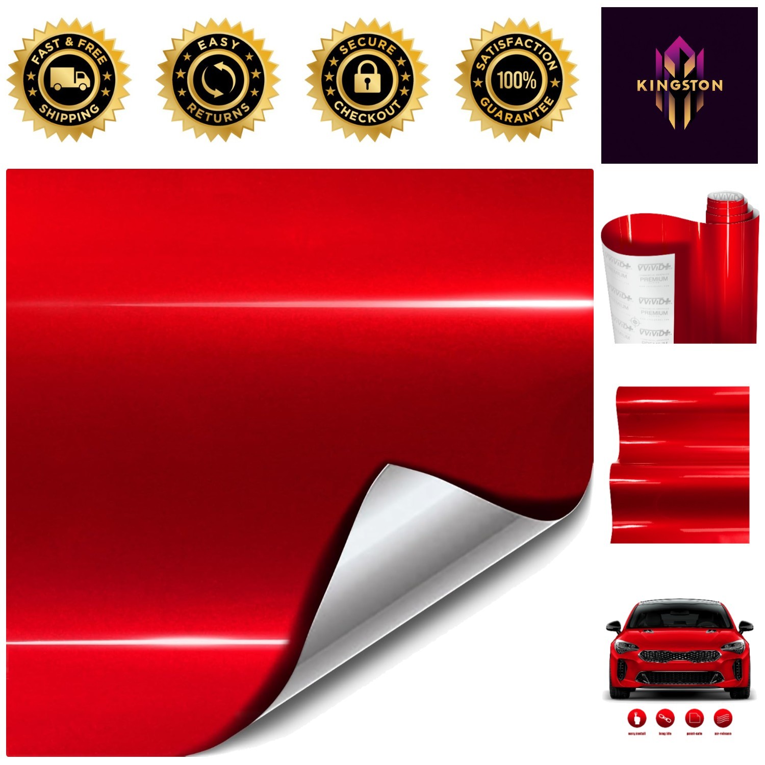 Stretchable Gloss Red Vinyl Wrap 1ft x 5ft – Flawless Finish for Any Vehicle