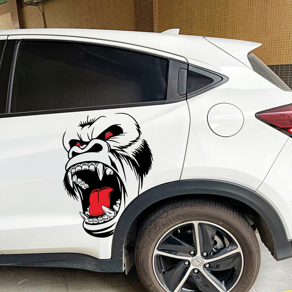 2Pcs Car Sticker Horror Ape Totem Graphic Decal Side Body Hood Decor Accessories