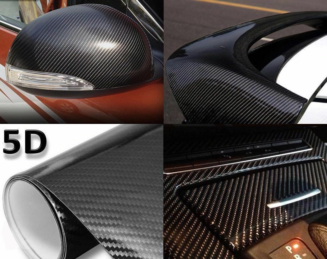 12″x60″ 5D Ultra Shiny Glossy Black Carbon Fiber Vinyl Wrap Sticker Decal Roll