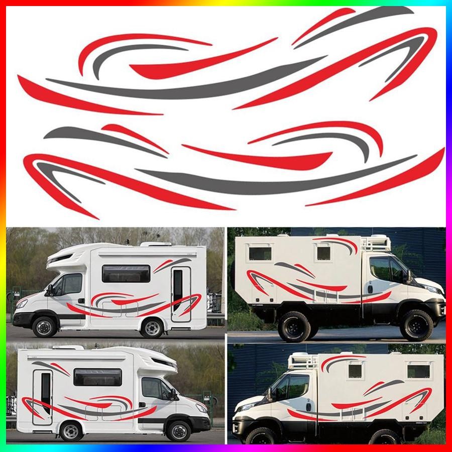 2PCS/SET Car Red+Grey Stripe Decal Stickers For Caravan Travel Camper Van RV BUS