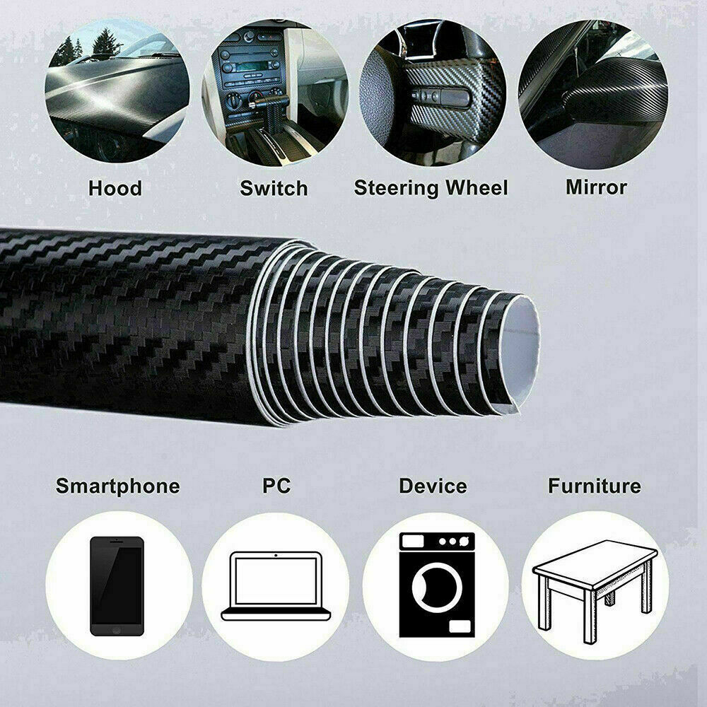 60″x12″ Waterproof Texture Carbon Fiber Look Vinyl Wrap Sheet Roll Film Sticker