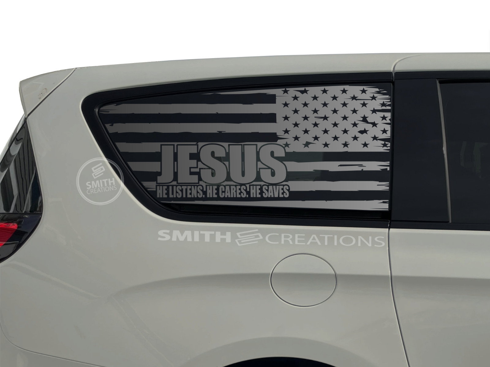 Fits 2017-2026 Chrysler Pacifica & Voyager Tattered US Flag Jesus Saves Decal