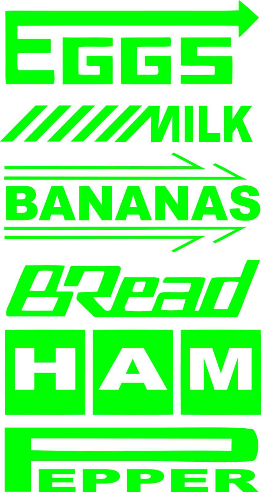 Grocery Getter list funny sticker eggs milk bananas bread ham pepper jdm