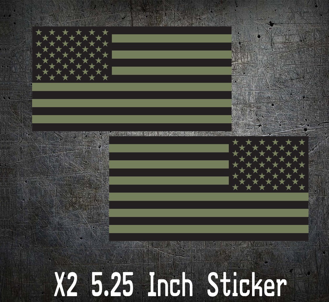 2x Army Olive Green & Black USA Flags Decal Veteran Sticker Patriotic Marine 5in