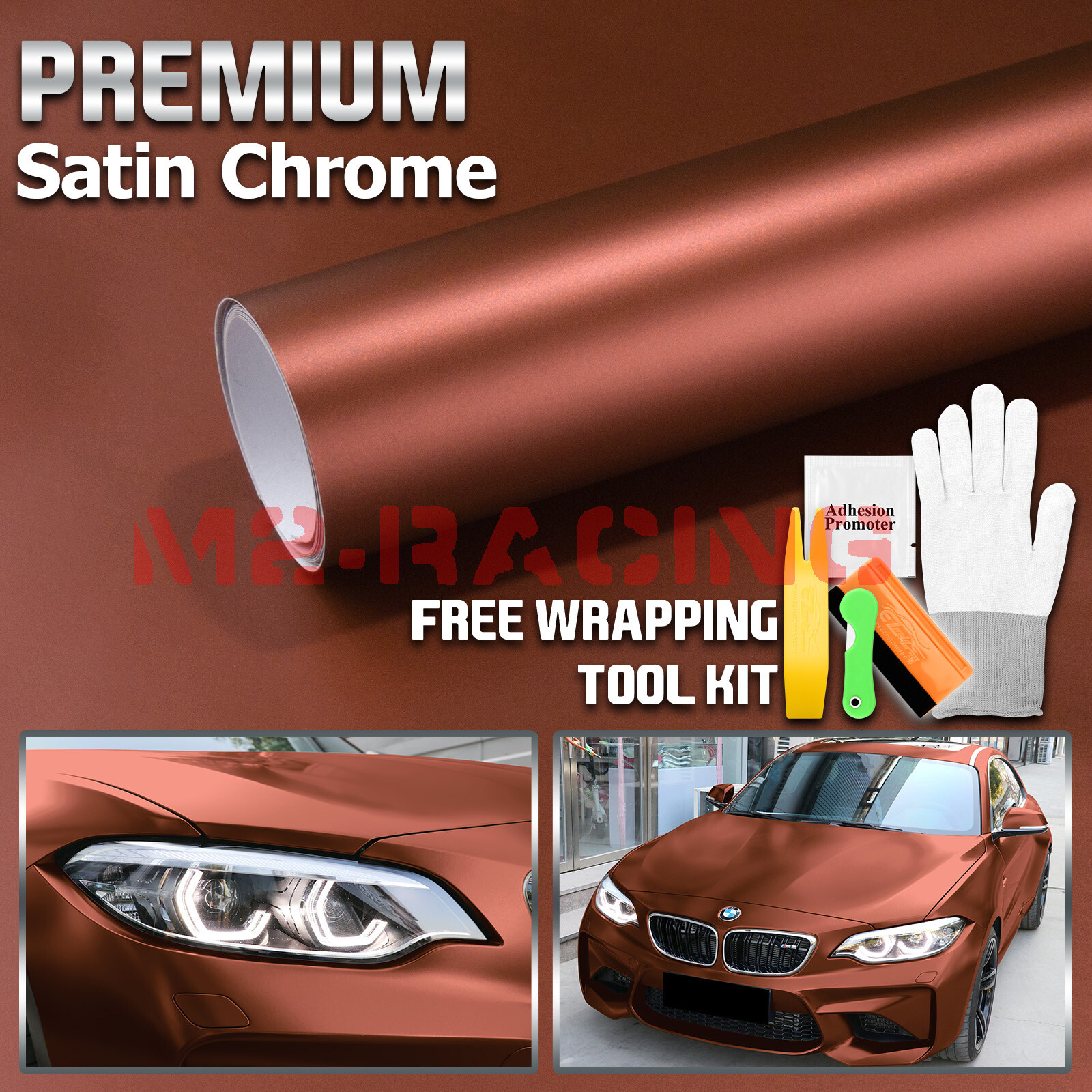 【Satin Chrome】 Bronze Matte Metallic Car Vinyl Wrap Sticker Air Release Sheet