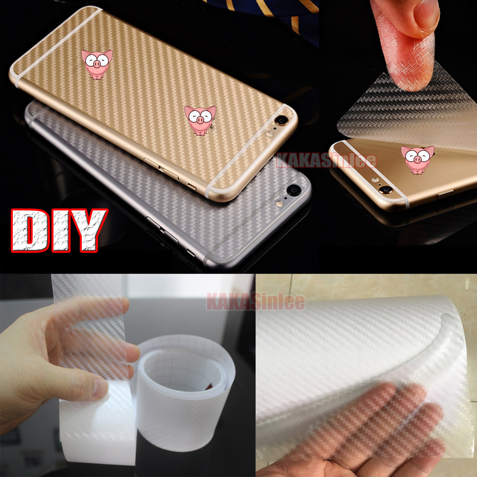 3D Clear Sheet Car PVC Grain Carbon Fiber Vinyl Tape Wrap Sticker Decors Strips