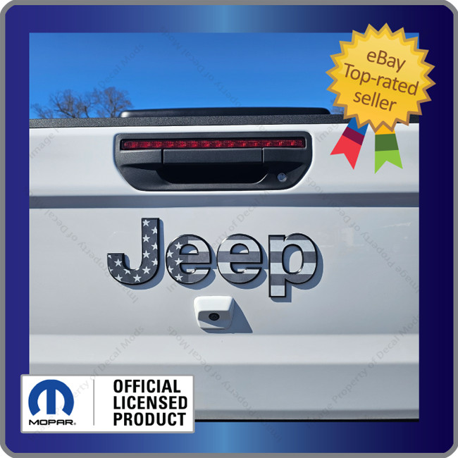Jeep Gladiator Tailgate Flat Overlay letters Black White American Flag USA FK2P3