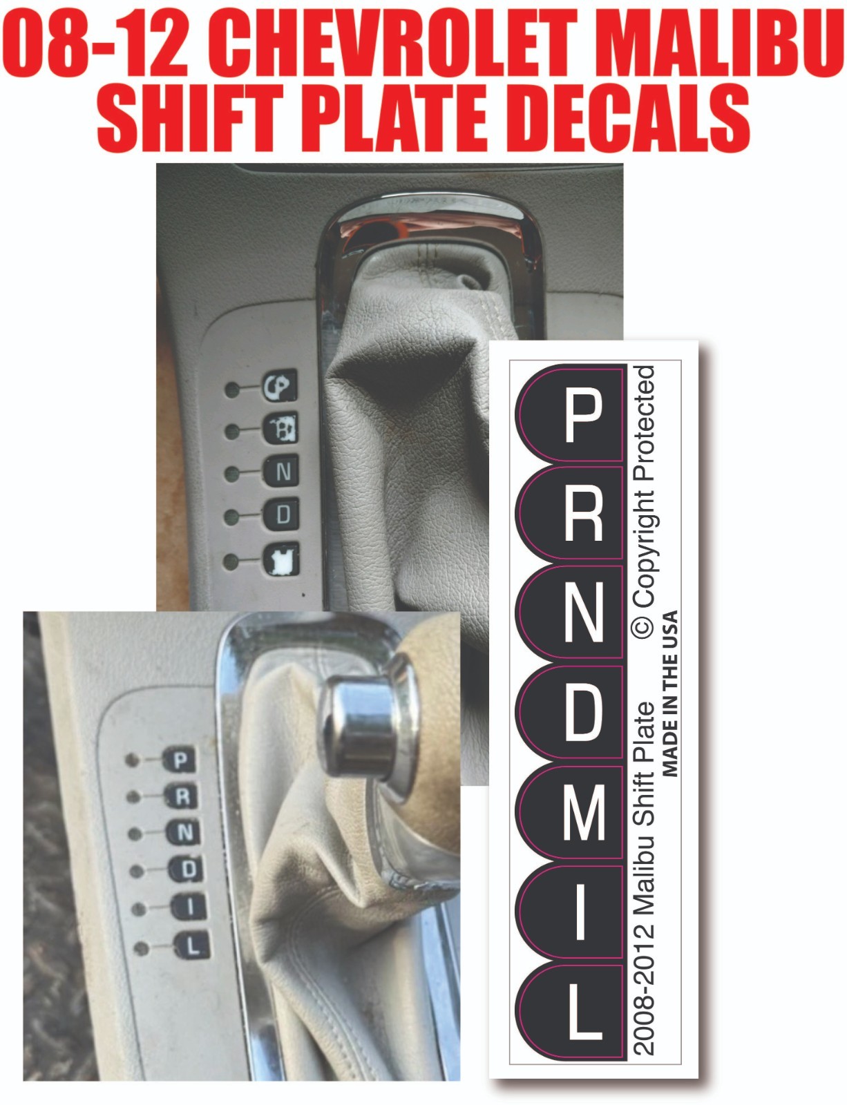 Chevrolet GM 08-12 Malibu -V2- Shift Plate Button Restoration Decals Stickers
