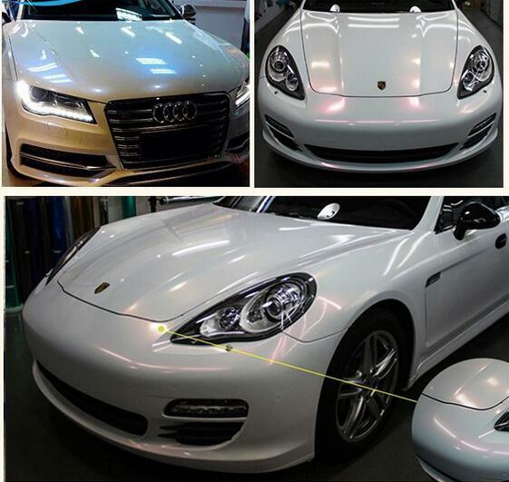 50FT x 5FT Glossy Pearl White Pink Chameleon Vinyl Whole Car Wrap Film Graphics