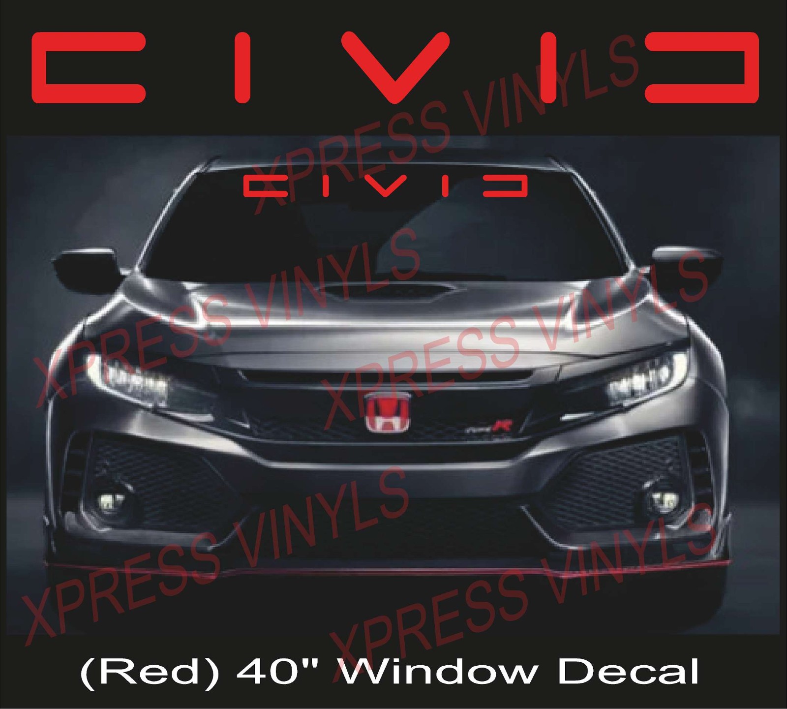 HONDA CIVIC 40″ Windshield Vinyl Decal Sticker Custom Vehicle Logo Window Car