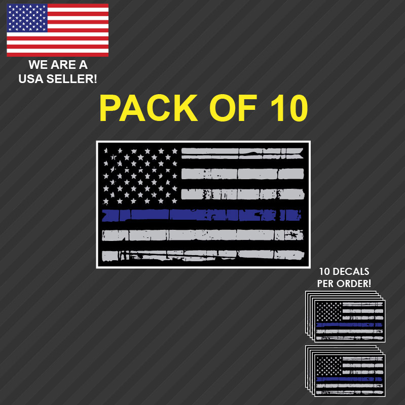 10x Distressed Tattered American Flag Police Thin Blue Line decal sticker BLM US