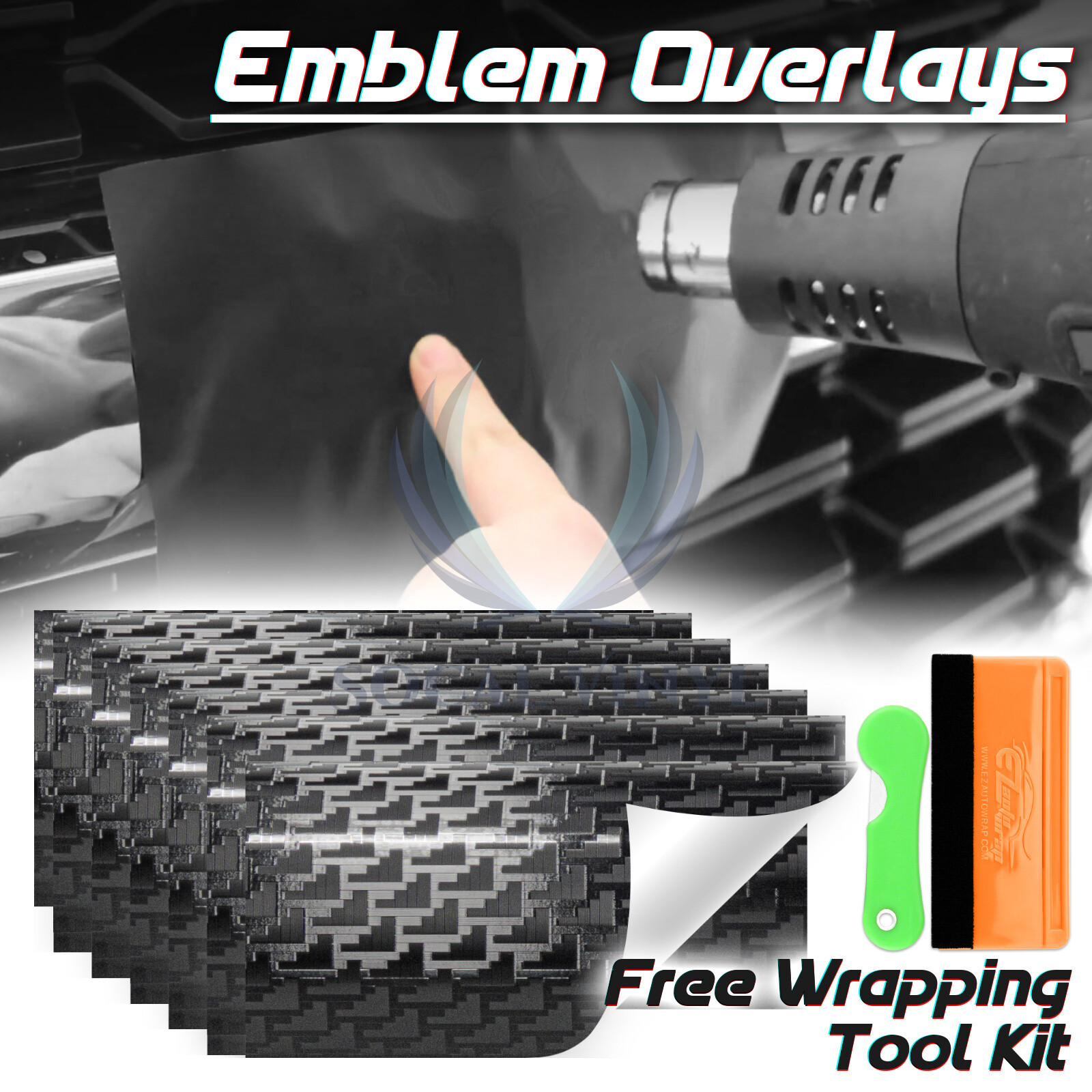 PET Squadron Carbon Fiber Satin Vinyl Wrap For GMC Bowtie Emblem Overlay Sticker