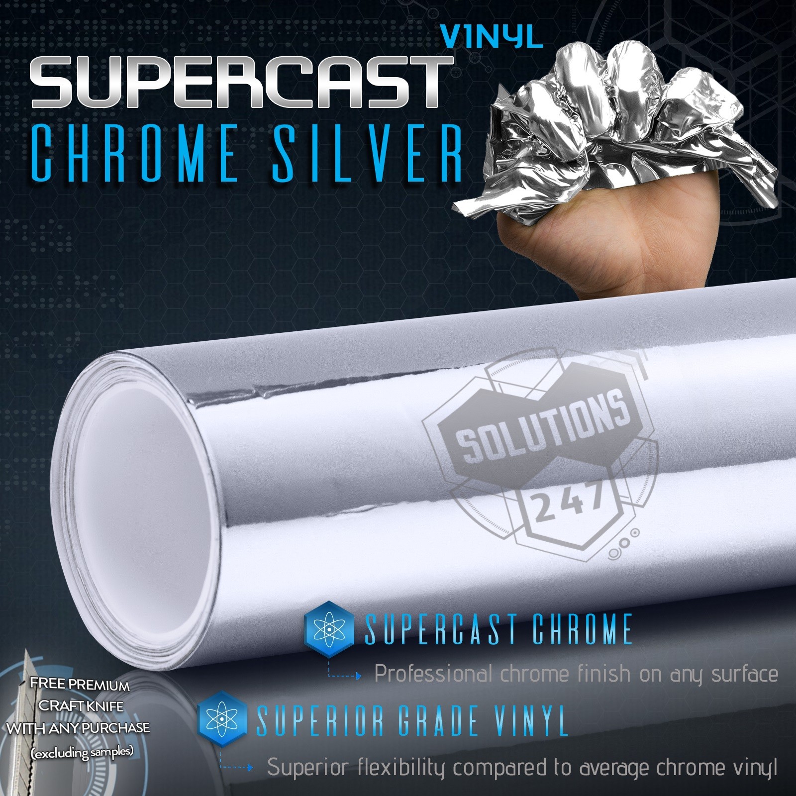 Supercast Flex Stretch Mirror Chrome Vinyl Wrap Sticker Roll Air Release Silver