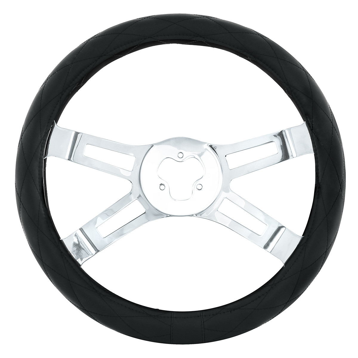 18″ Crystal Stitched Leather Steering Wheel Cover – Black Stitching