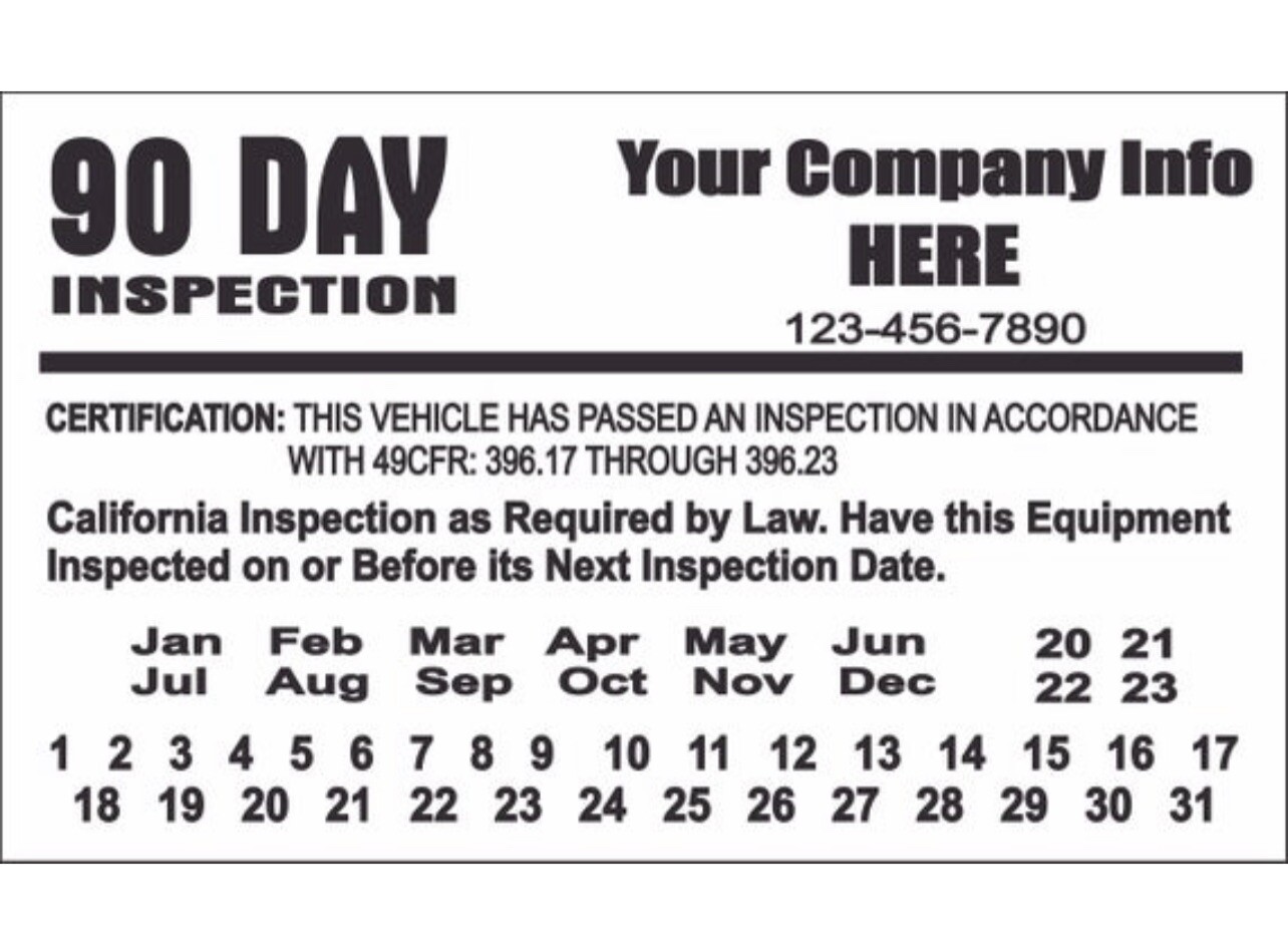 90 Days DOT Vehicle Decal Inspection, Set Of 50 Stickers. Vehicle Label.