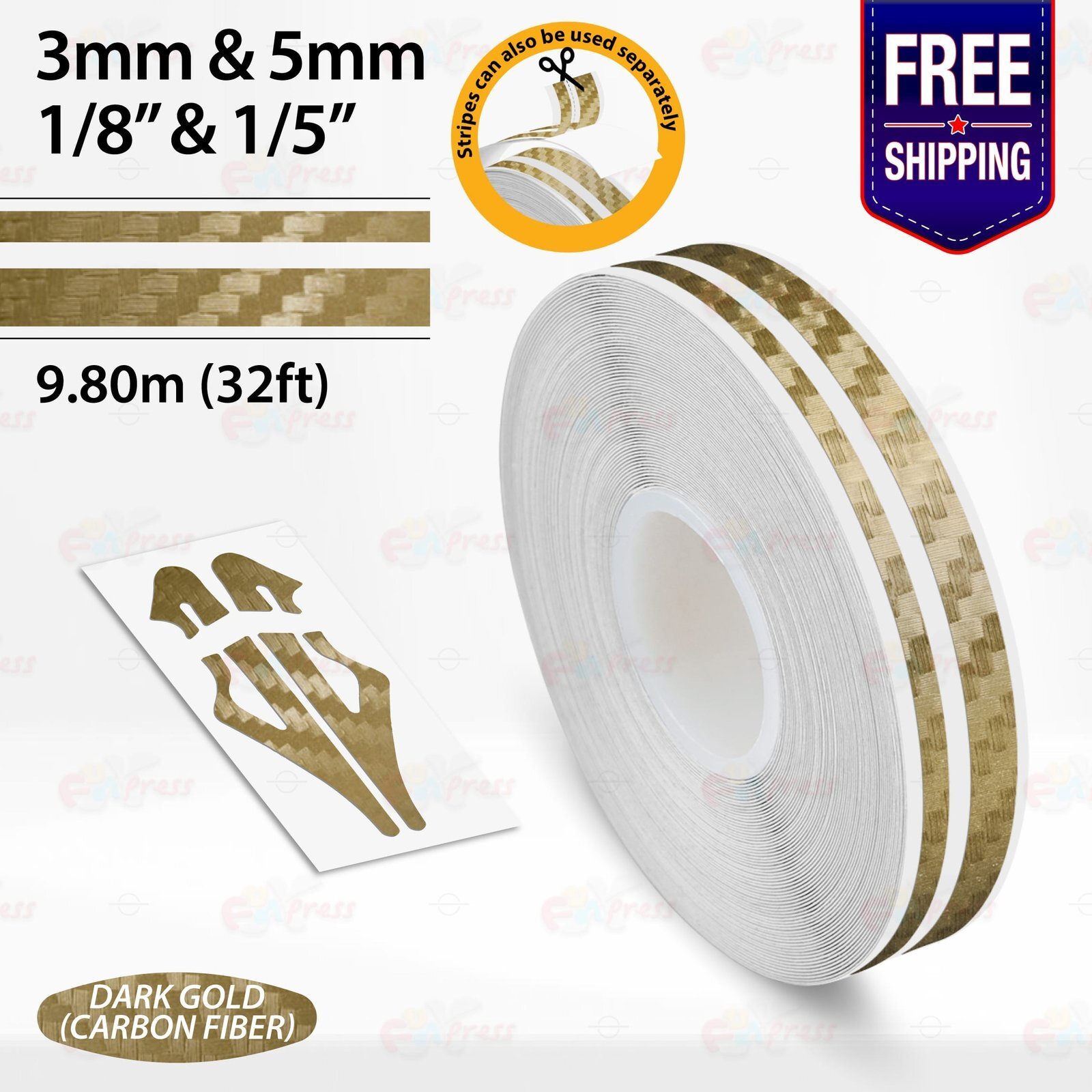 CARBON FIBER DARK GOLD 1/8″ & 1/5″ Vinyl Pinstriping Stripe Double Line Sticker