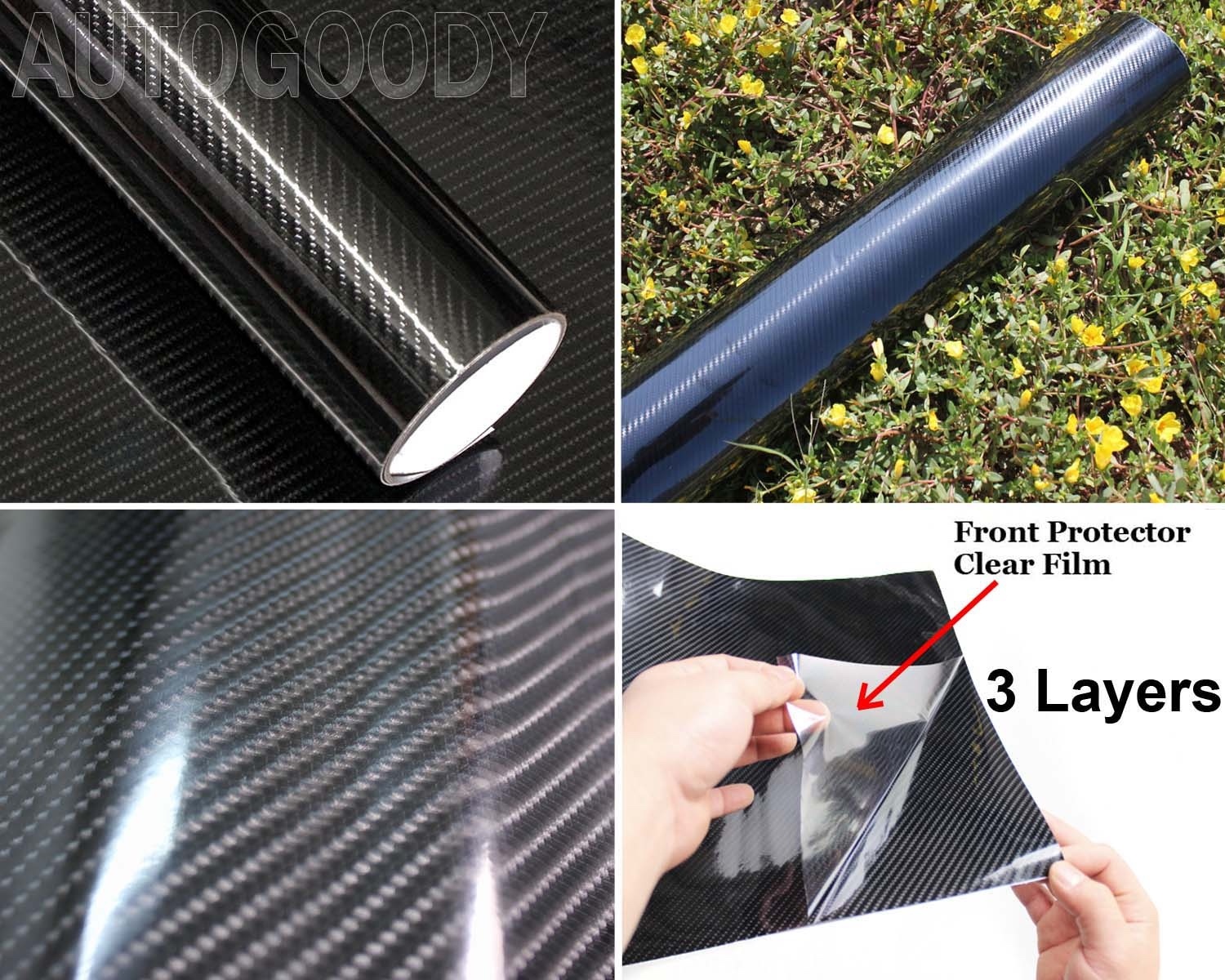 10ft x 1ft HIGH GLOSS 5D Black Carbon Fiber Vinyl Wrap Bubble Free 120″ x 12″ 6D