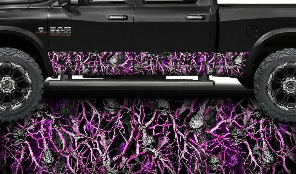 Pink Skull Camo MATTE Rocker Wrap Decal Truck Wrap Pink Camouflage 26′ – 6 Panel