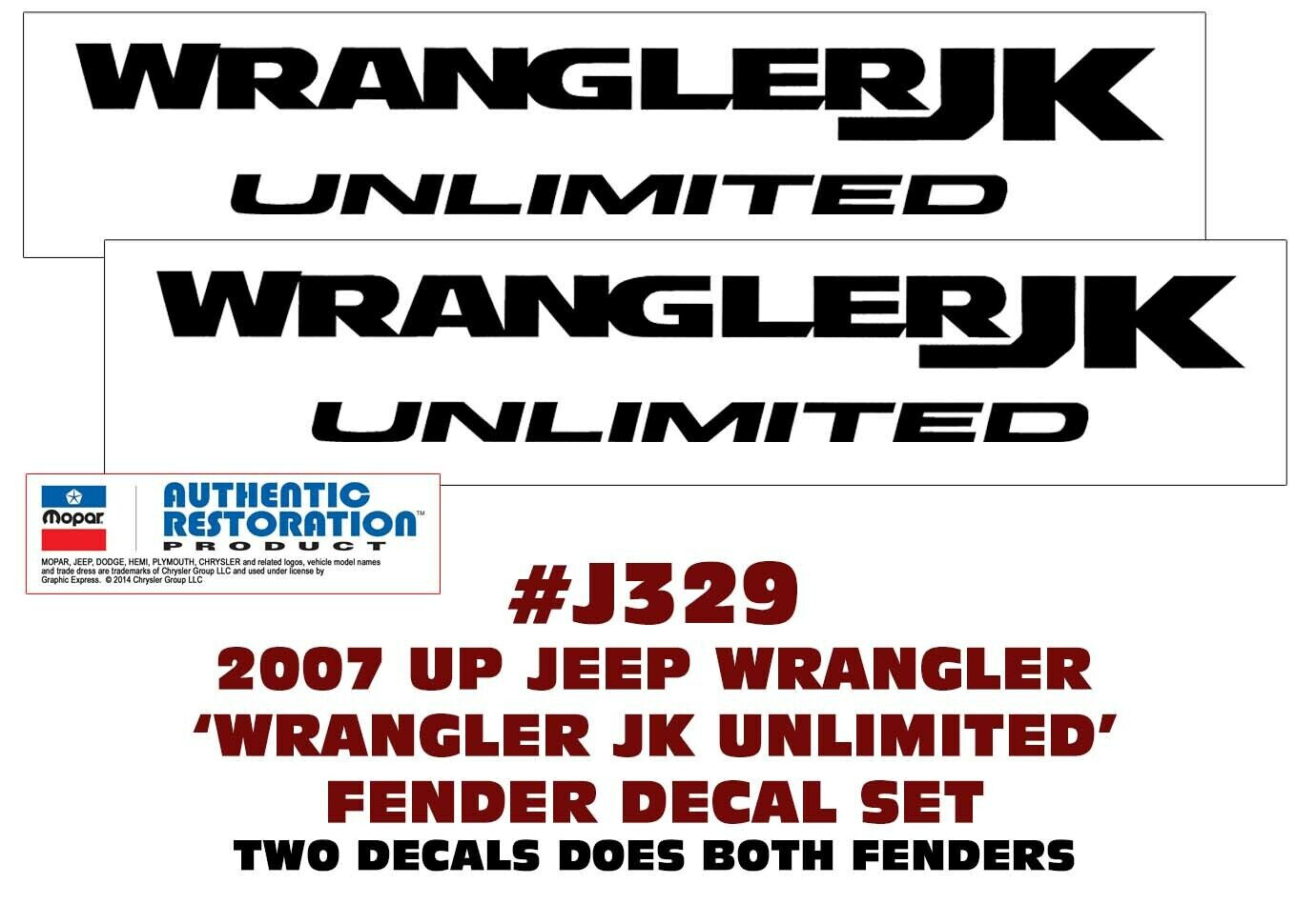 QJ-J329 2007 UP JEEP WRANGLER JK – WRANGLER UNLIMITED FENDER DECAL SET LICENSED