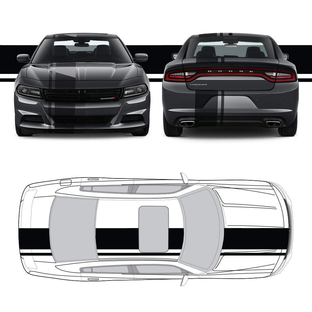 Dual Racing Stripes [3x] 1″ , 2″, 12″ x 68″ Self Healing Vinyl Fits All Vehicles