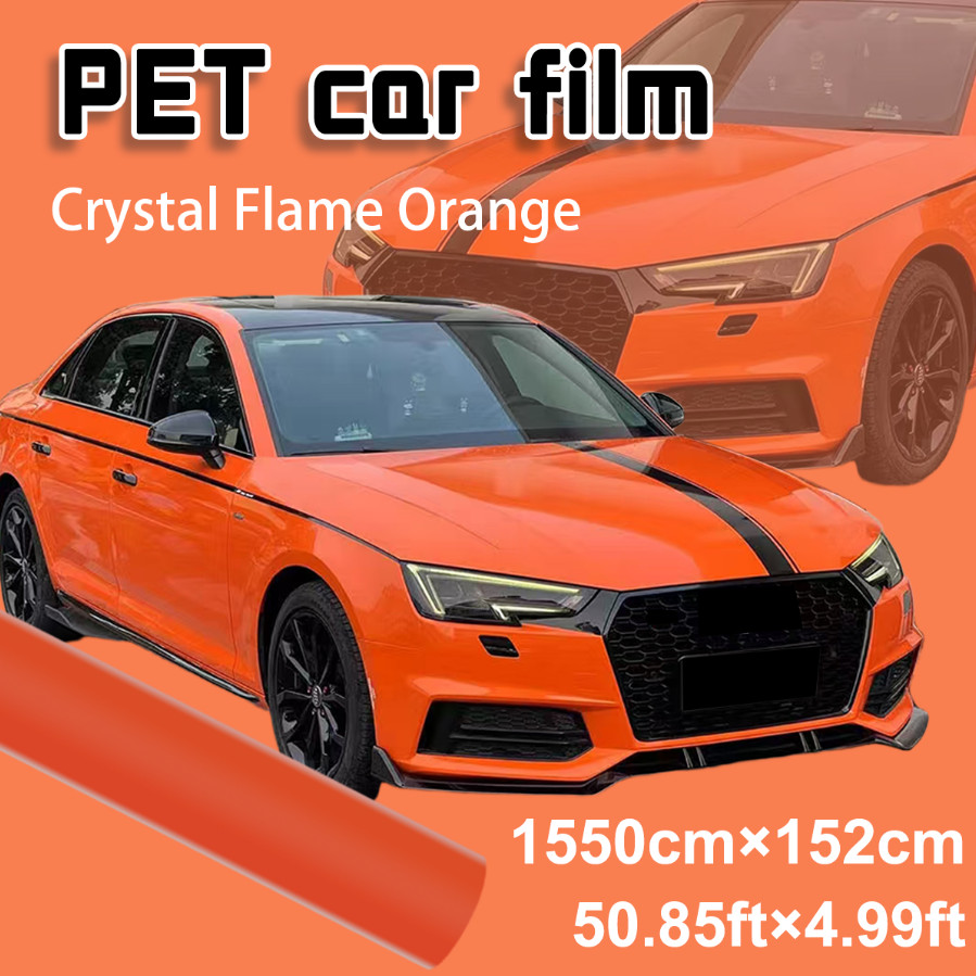 Crystal Flame Orange PET Vinyl Wrap Film Roll 5FTx50FT Air Release Bubble Free