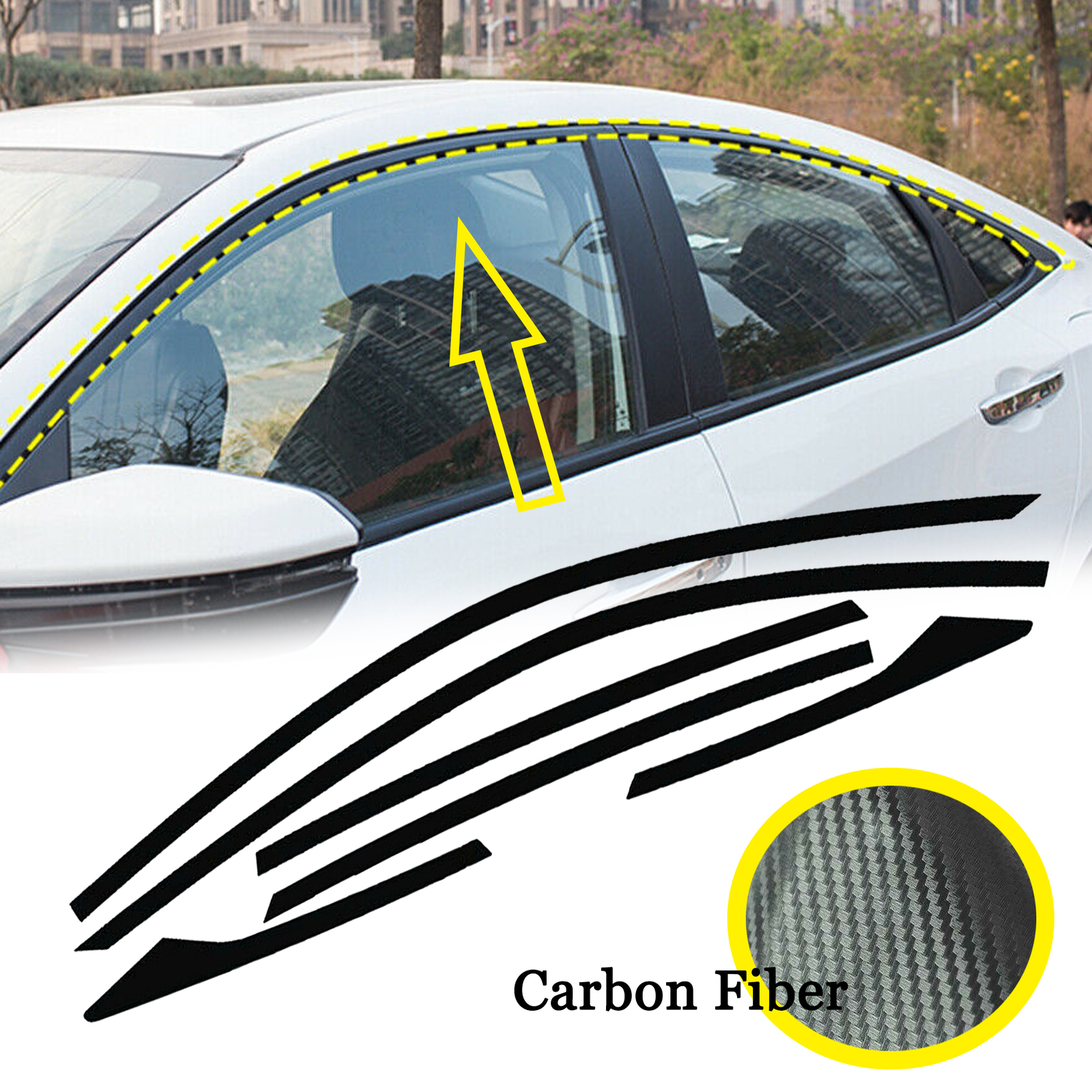 6x Chrome Delete Blackout Window Trims For Honda Civic Sedan 16-20- Carbon Fiber