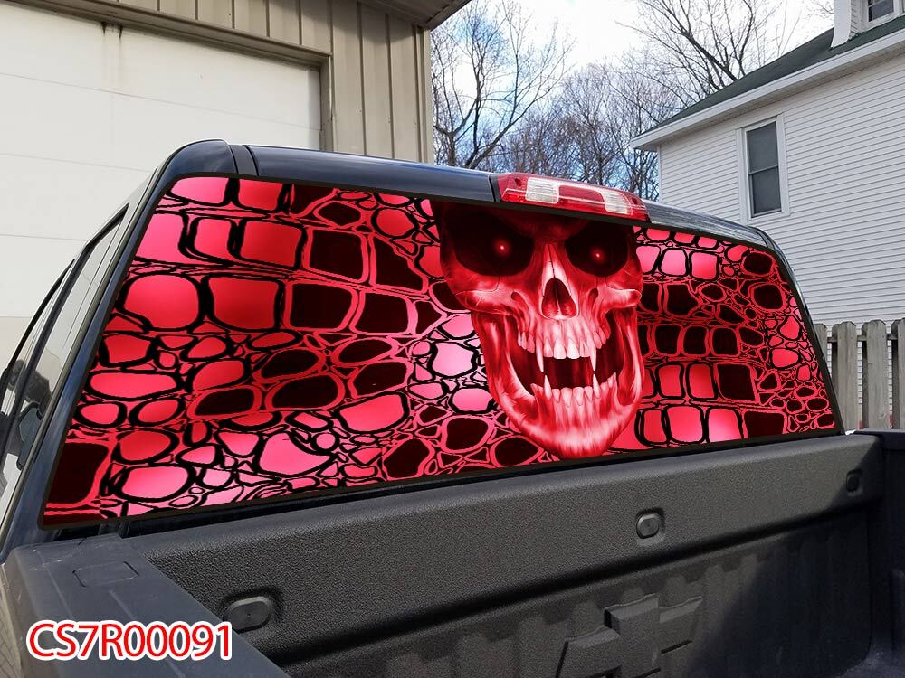 Red Evil Skull Pick Up Truck SUV Rear Back Window Graphics Decal Wrap Tint #91