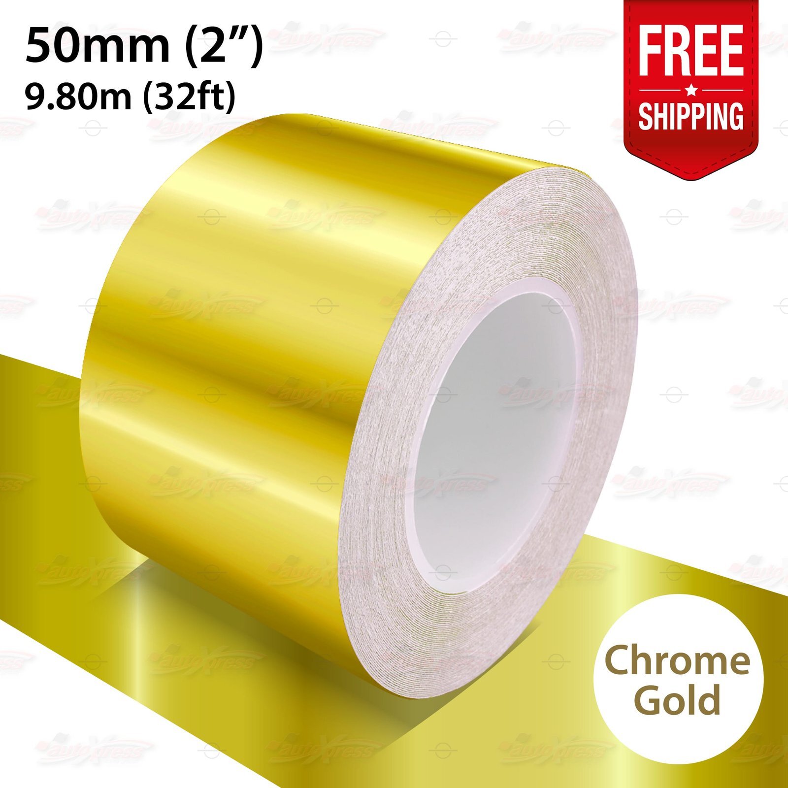 CHROME GOLD 2″ 50mm Roll PIN STRIPE Car Striping Line TAPE Decal Vinyl Sticker