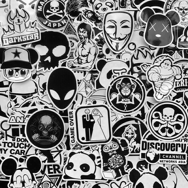 100Pcs Black White JDM Sticker Pack Car Motorcycle Racing Motocross Helmet Decal