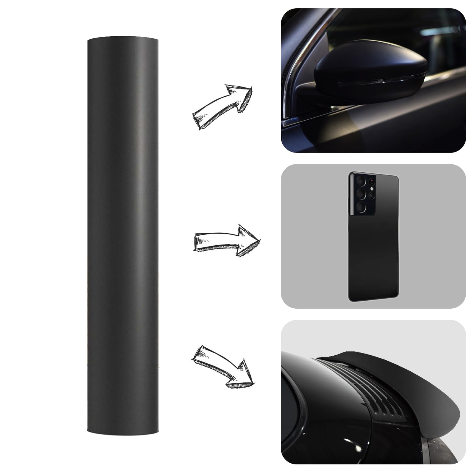 Matte Black Automotive Vinyl Wrap 1x5FT Scratch Resistant Body Protection