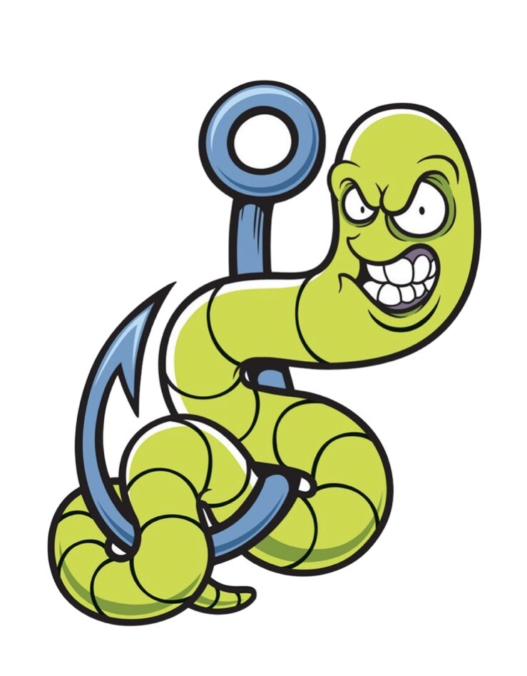 Worm Hook Sticker 4” Tough Fishing Punk Fish Lake Bass Trout Outdoors