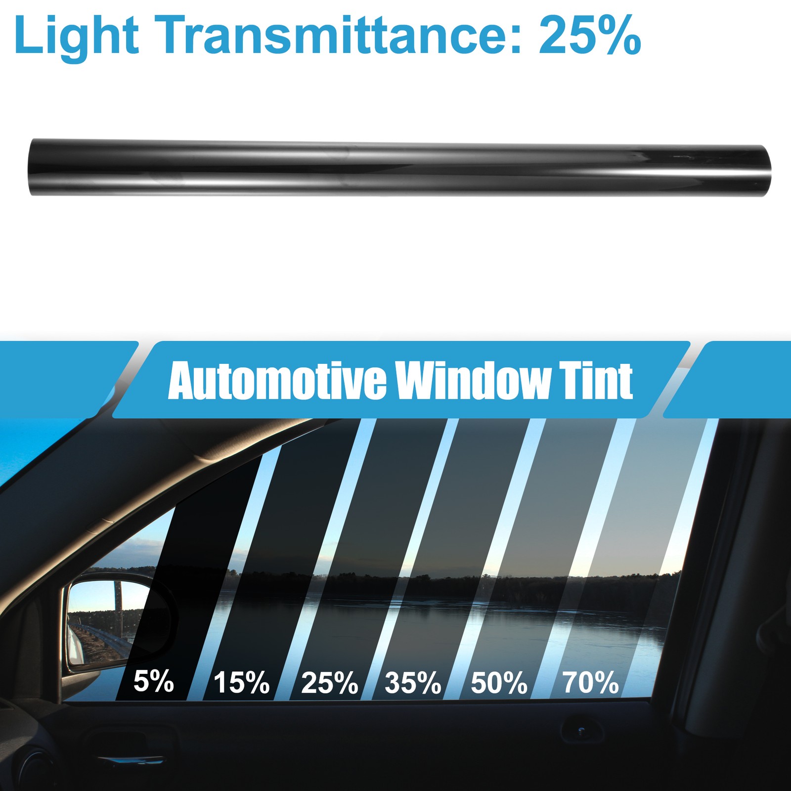 Automotive Window Tint Film 25% VLT 0.5x7m Heat Block Scratch Resistant Black