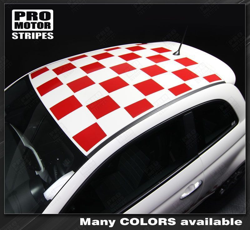 Fiat 500 2007-2015 Roof Top Checkered Rally Stripes Decals (Choose Color)