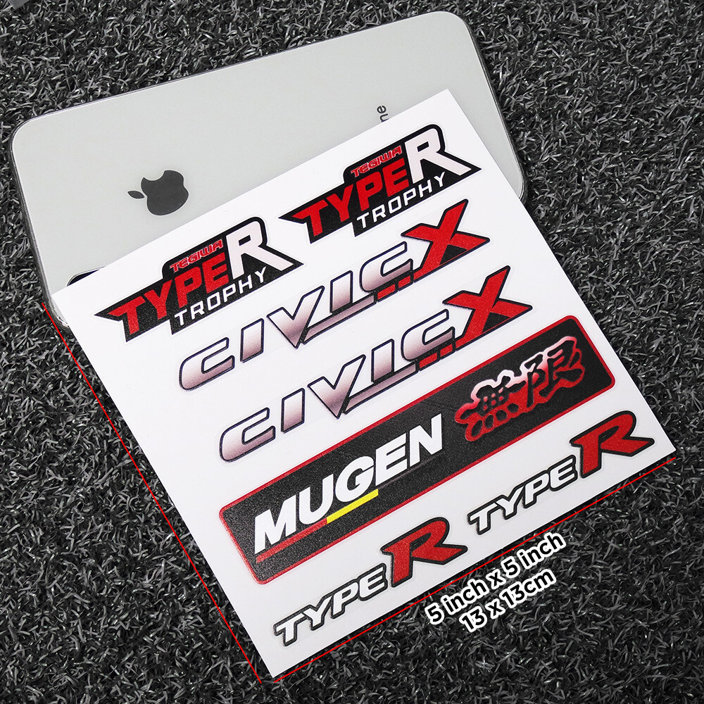 For Honda Civic Type R Mugen Car Sticker 3D Decal Stripe Logo Decoration Sport