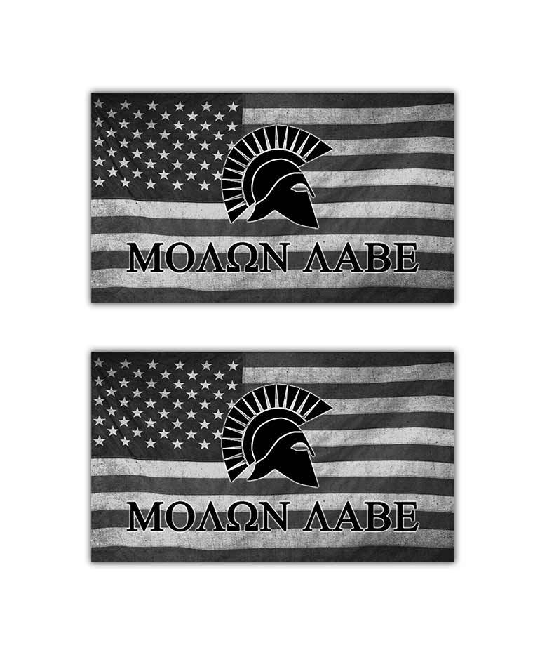 Molon Labe Decal Sticker Subdued American Flag Spartan Helmet USA Freedom Rights