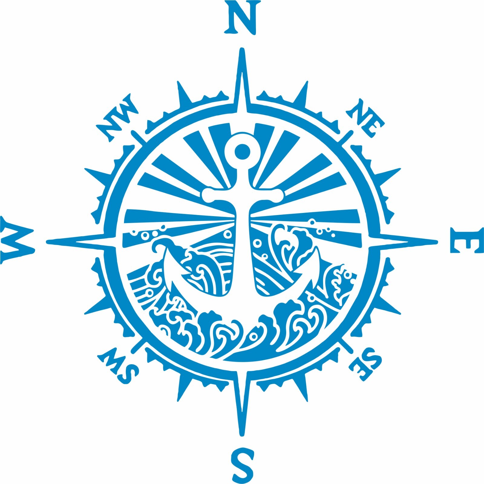 Compass Anchor Ocean Waves Car Boat Truck Window Vinyl Decal Sticker