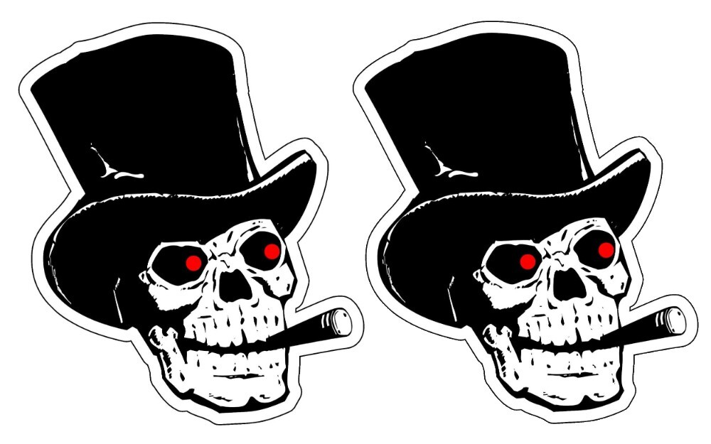 x2 Motorcycle Top Hat Skull Punk Hot Rod Chopper Bopper Vinyl Sticker Decal