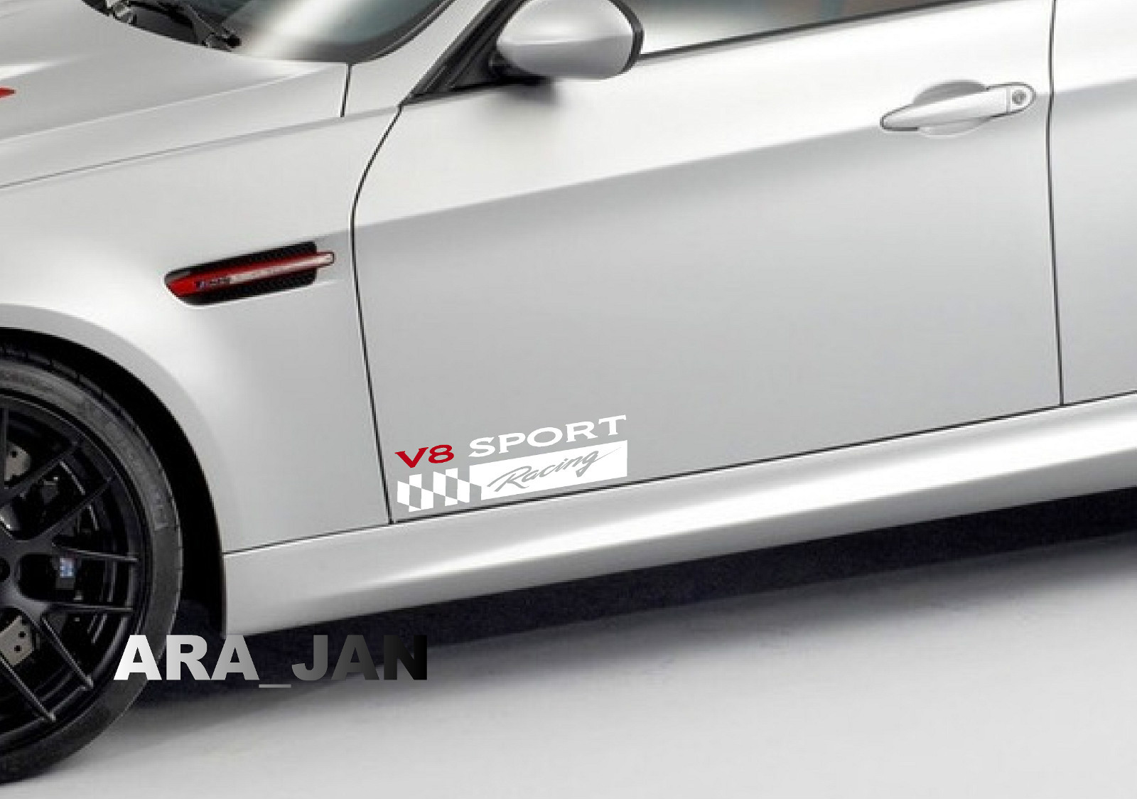 V8 SPORT Racing Vinyl Decal car emblem logo skirt door sticker WHITE/RED